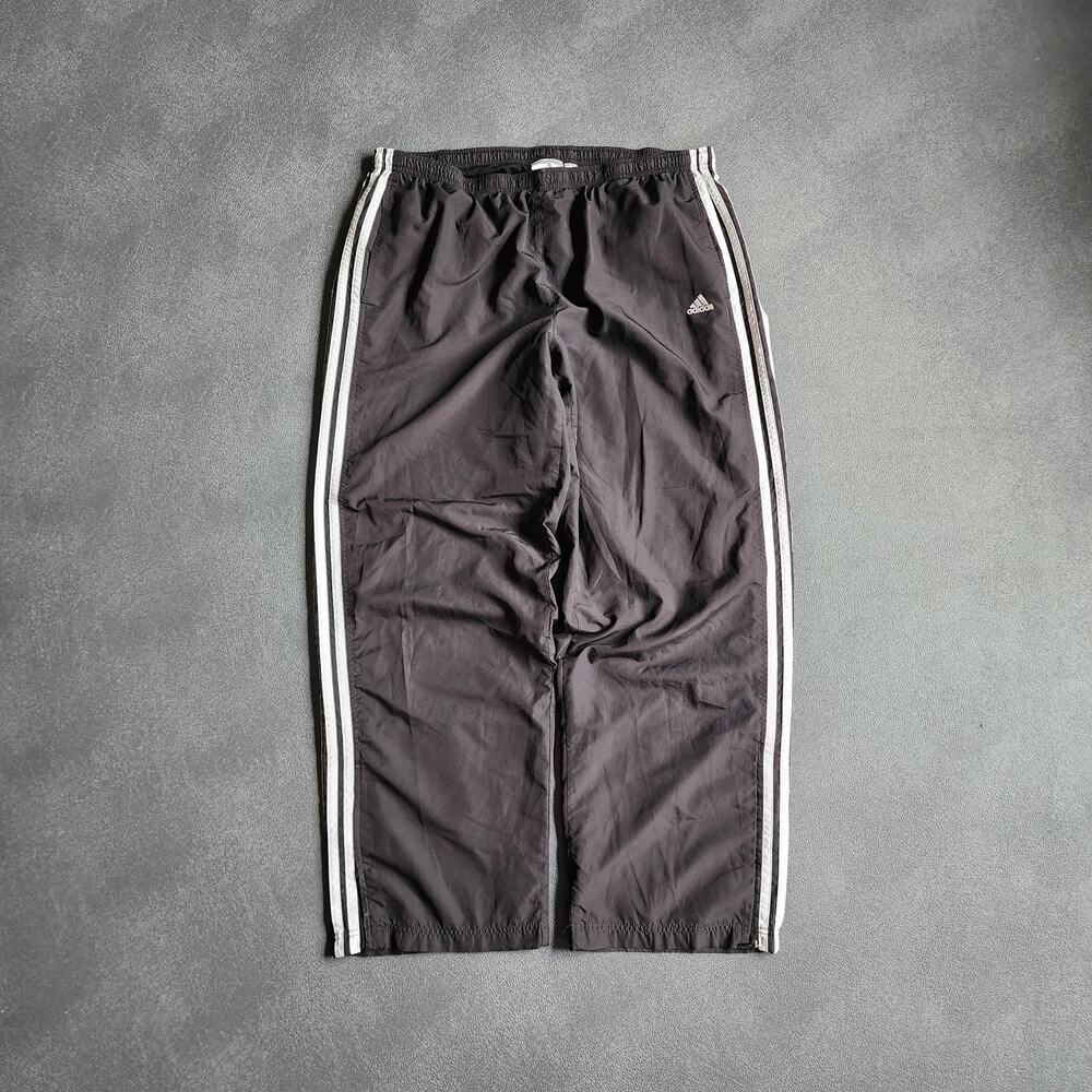 Vintage Y2K Adidas Black Three Striped Essential Nylon Sweatpants XL